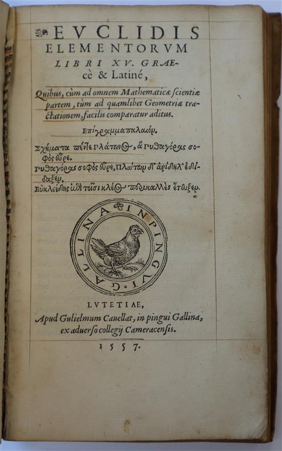 Euclid - Elementorum Libri XV Graece & Latine, [Elements] 8vo, vellum - In Greek & Latin,